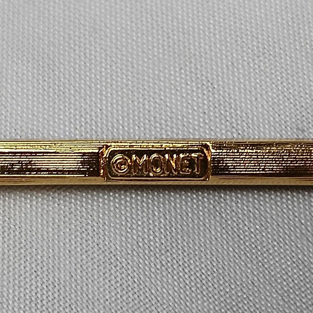 VTG Monet high-quality triple-plated gold finish Rhinestones Bar Brooch 1.75